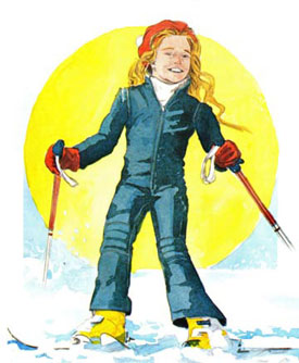 watercolour - girl skiing